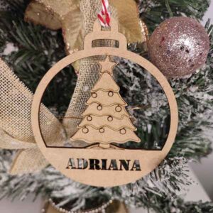 Bolas Navidad de Madera personalizadas con nombre con formas en MDF Árbol2