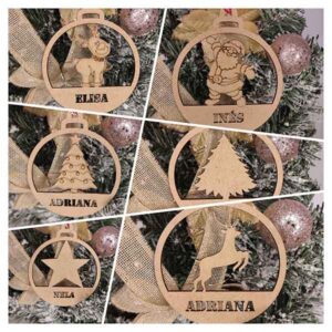 Bolas Navidad madera formas con nombres en Contrachapado
