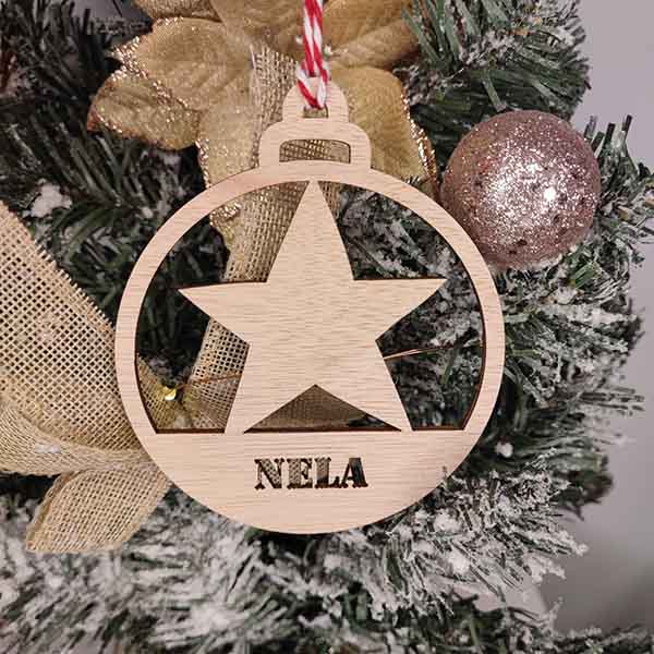 Bolas Navidad madera formas con nombres en Contrachapado estrella