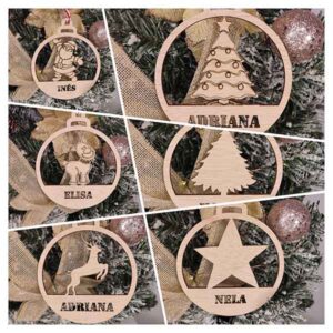 Bolas Navidad madera formas con nombres en Contrachapado todas