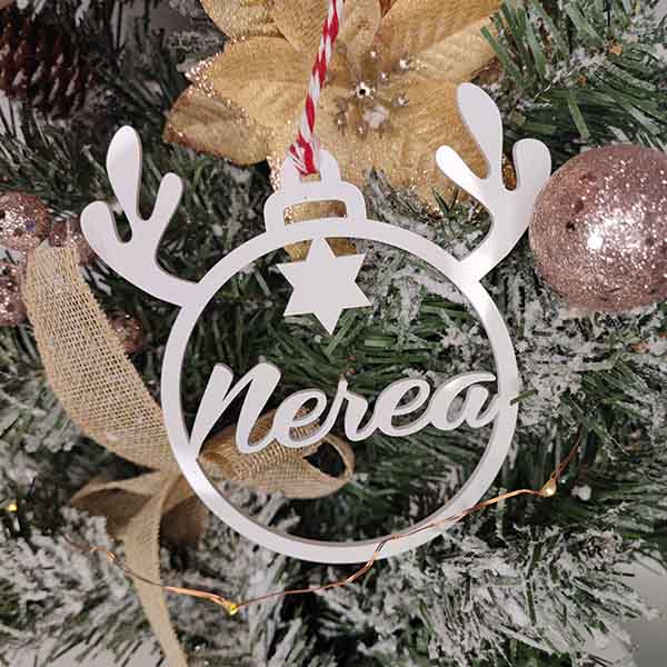 Bolas Navidad Reno Colores personalizadas con nombre blanco