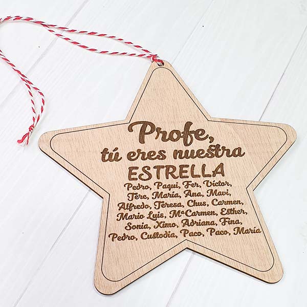 Estrella Navidad de madera para regalo de profe personalizada