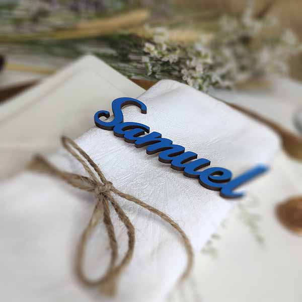 Nombres marca sitios de madera para bodas Azules
