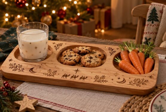 Bandeja de los Reyes Magos con leche, galletas y zanahorias