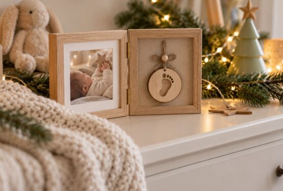 Marco y adorno personalizados para la primera Navidad de un bebé